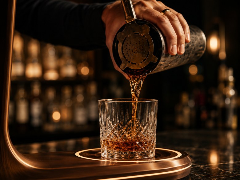 A close-up of a precisely measured pour