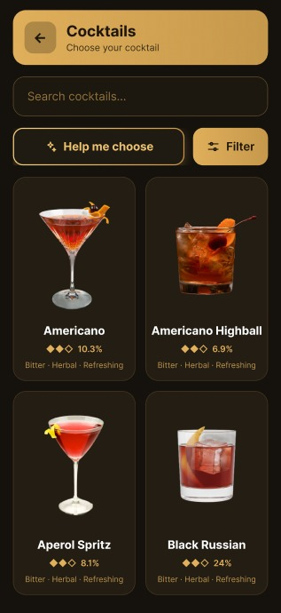The guest ordering menu on a phone