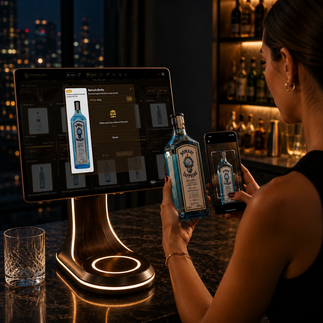 Scanning a Bombay Sapphire bottle so inventory updates automatically