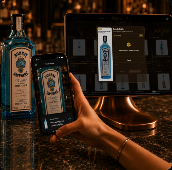 Scanning a Bombay Sapphire bottle so inventory updates automatically