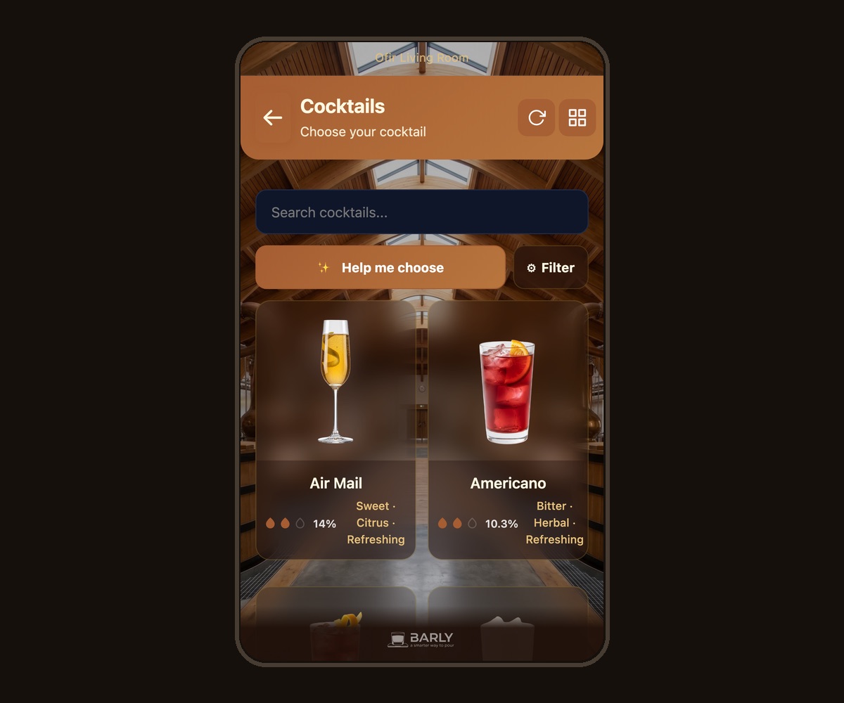 A guest's phone showing tonight's live cocktail menu