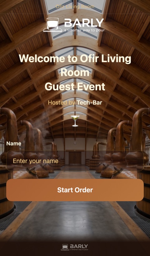 Guest phone welcome screen in the Whisky Distillery theme